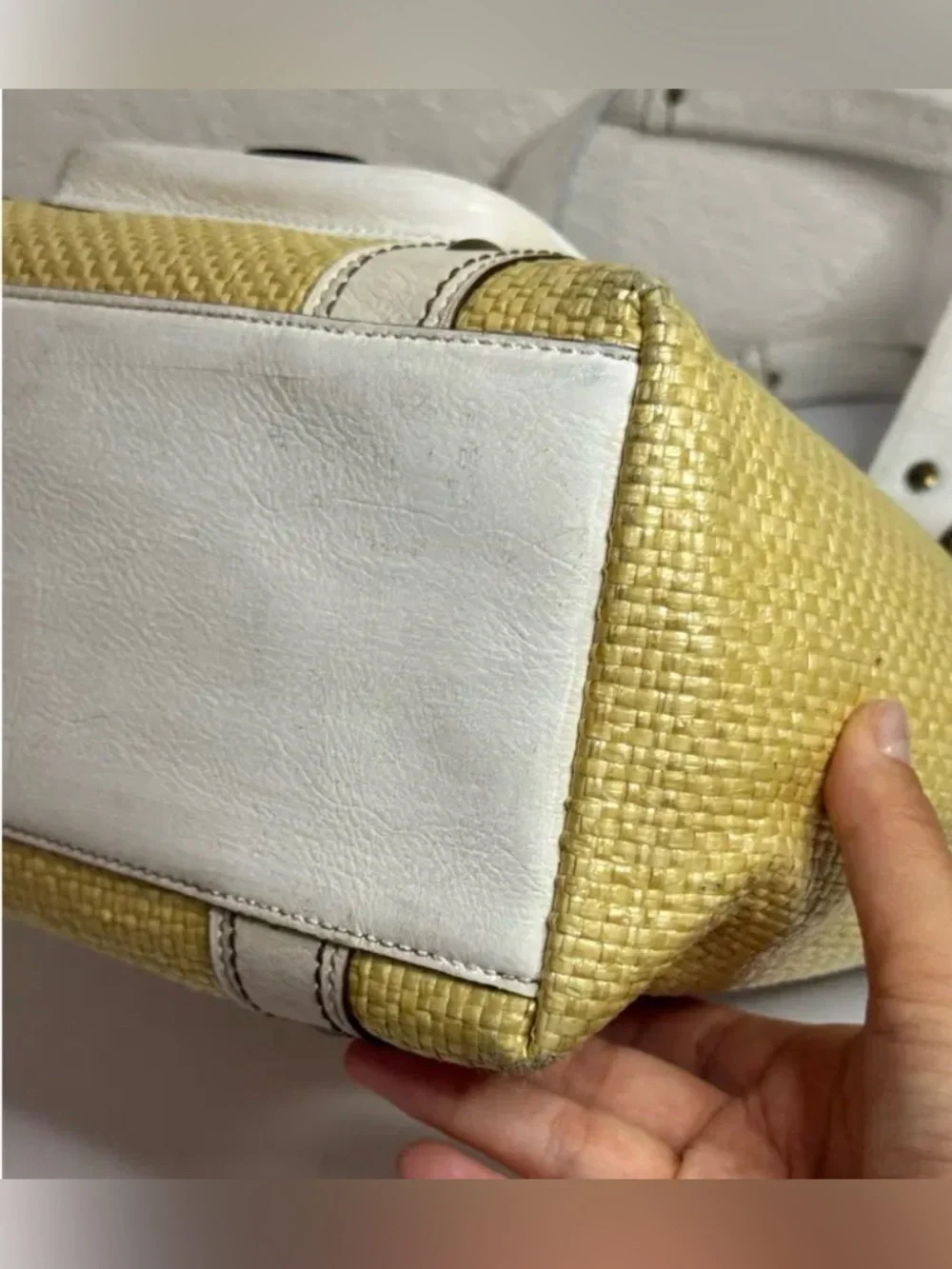 COACH BAG Y2K NATURAL STRAW WHITE LEATHER TRIM LEGACY HANDBAG TOTE